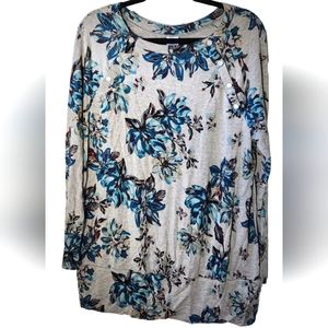 Time and Tru grey blue floral long sleeve maternity blouse size Large